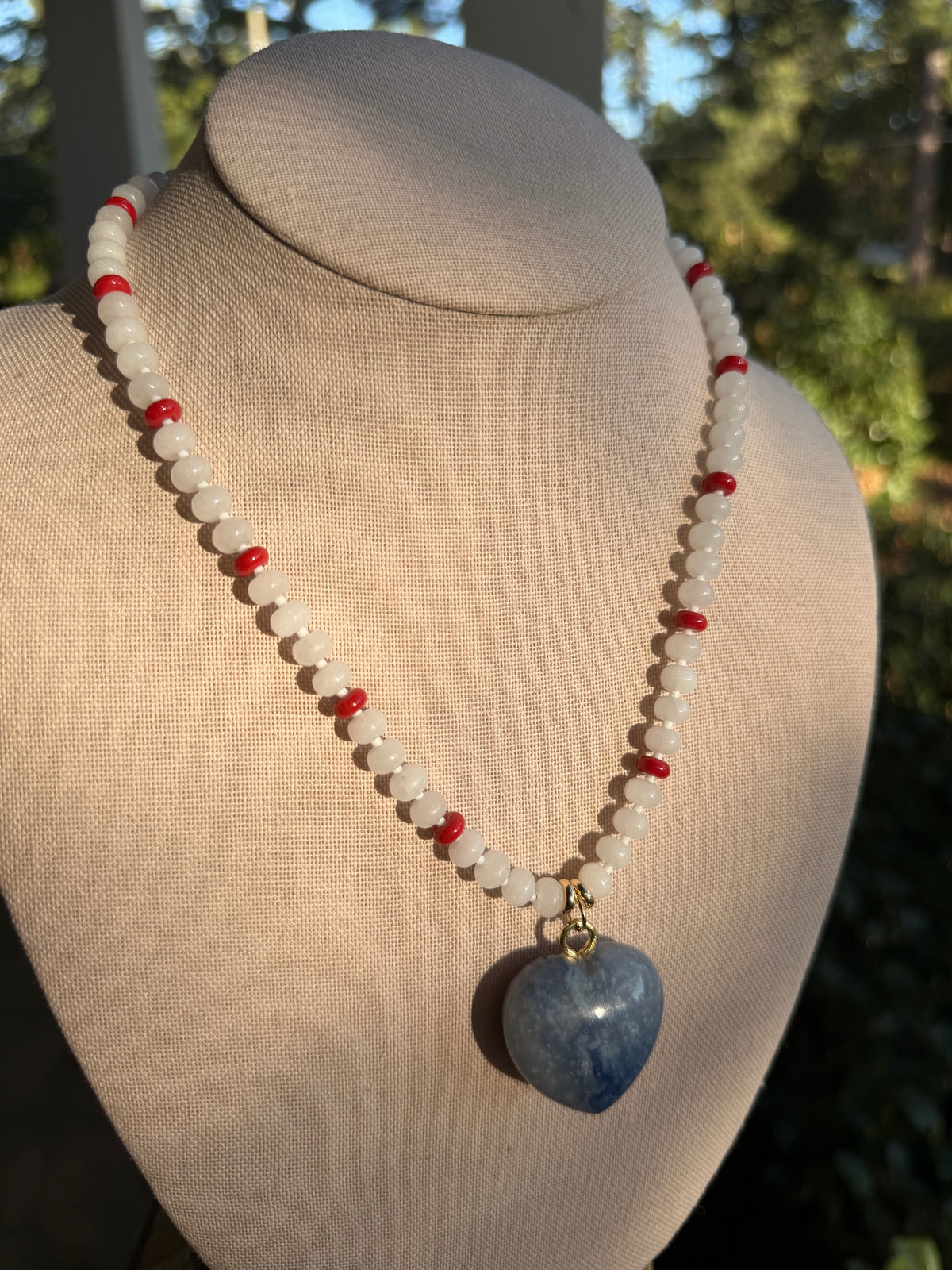 Game Day🏈: white and red with blue heart pendant