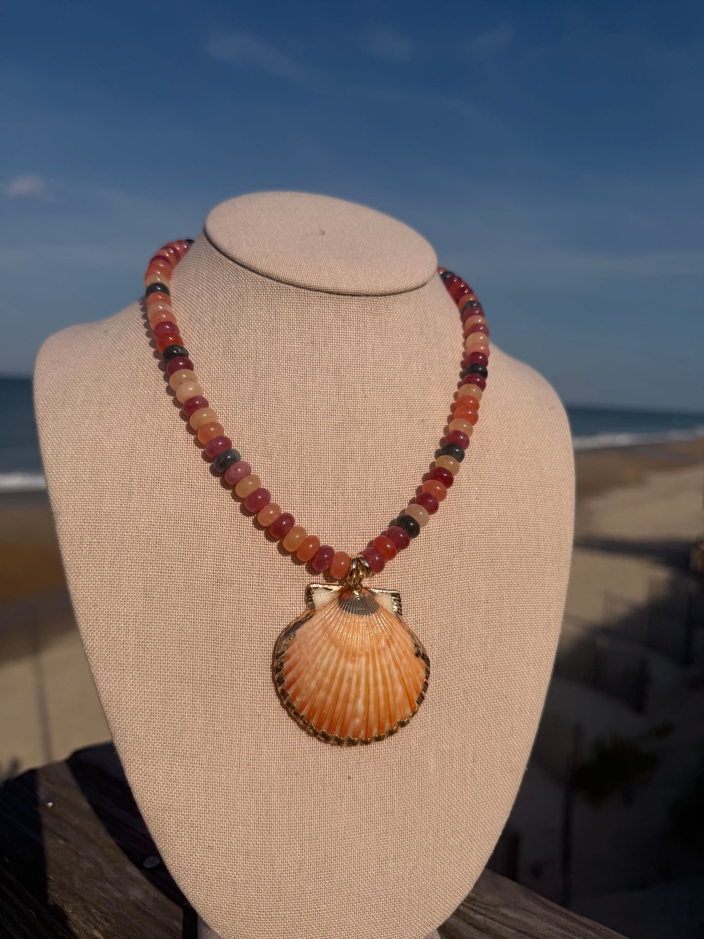 Beachy: peach or yellow shell pendant