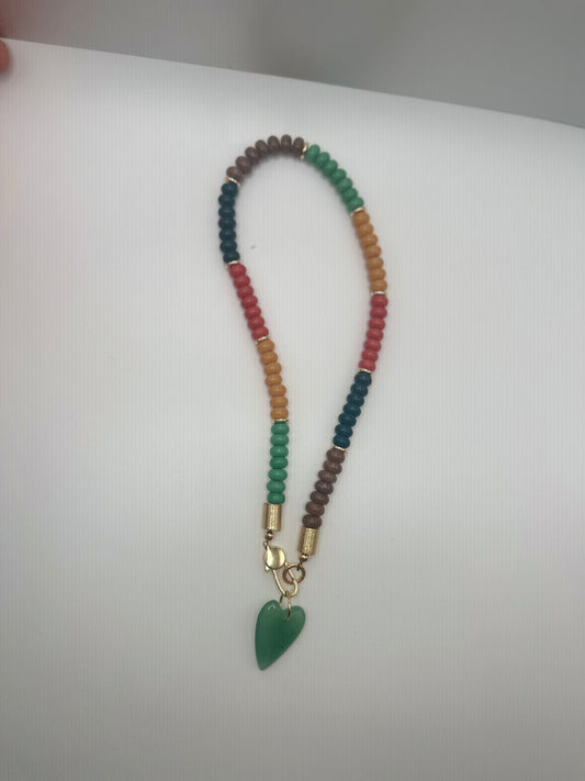 Flock: Fall multi colored with Green heart pendant