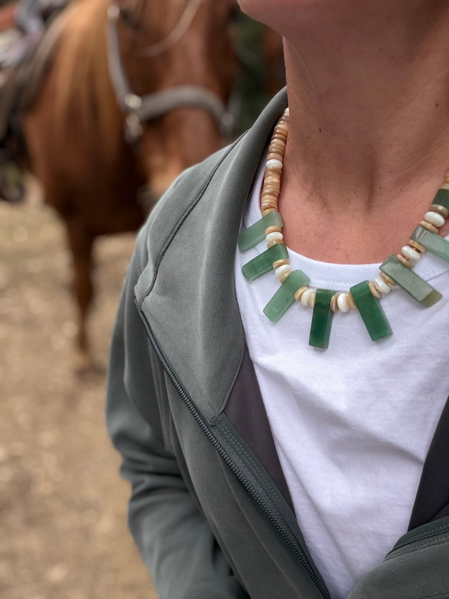 Quarry: green aventurine with mother of pearl beads