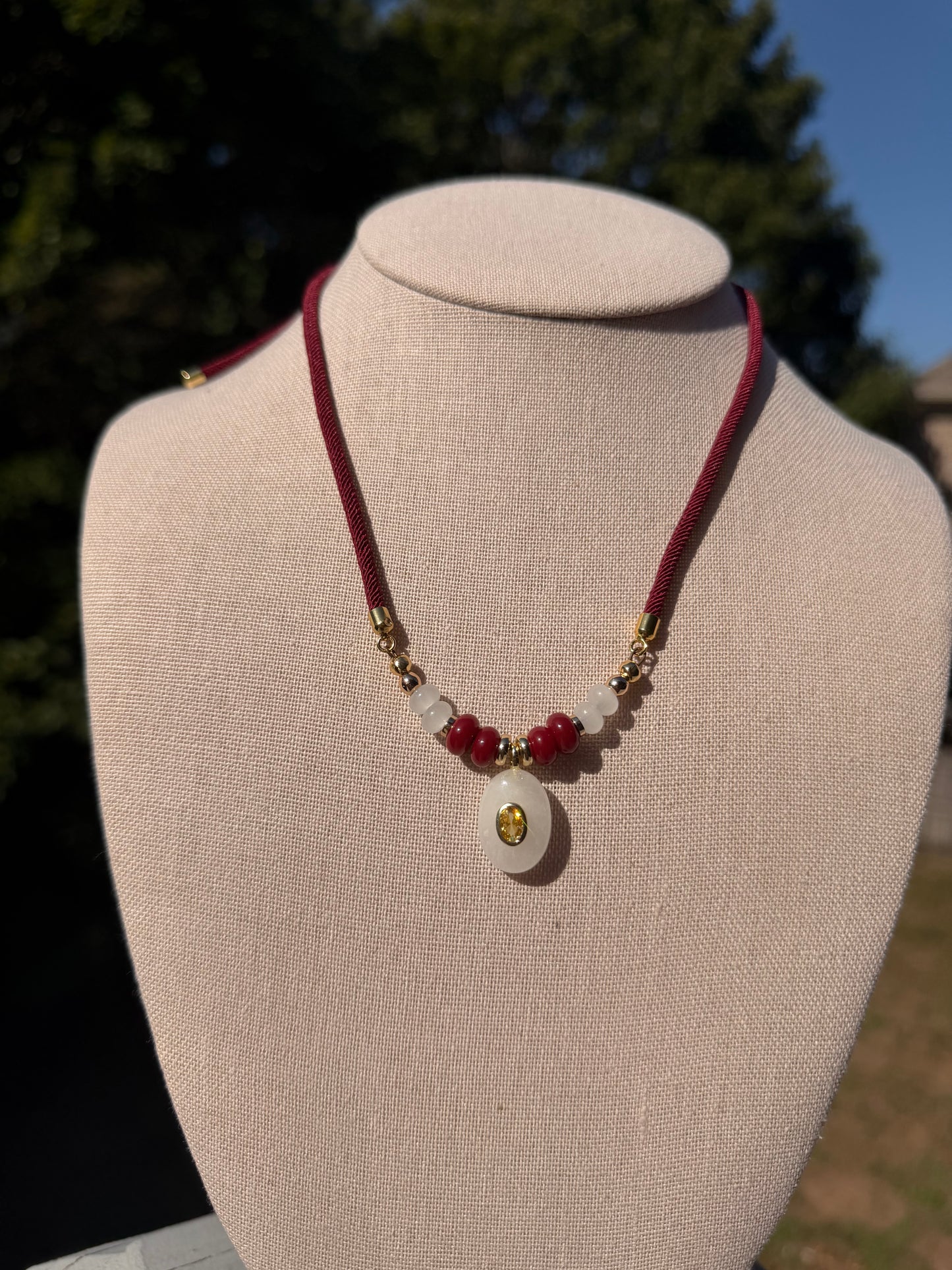 Game Day🏈: adjustable dark red cord with white pendant