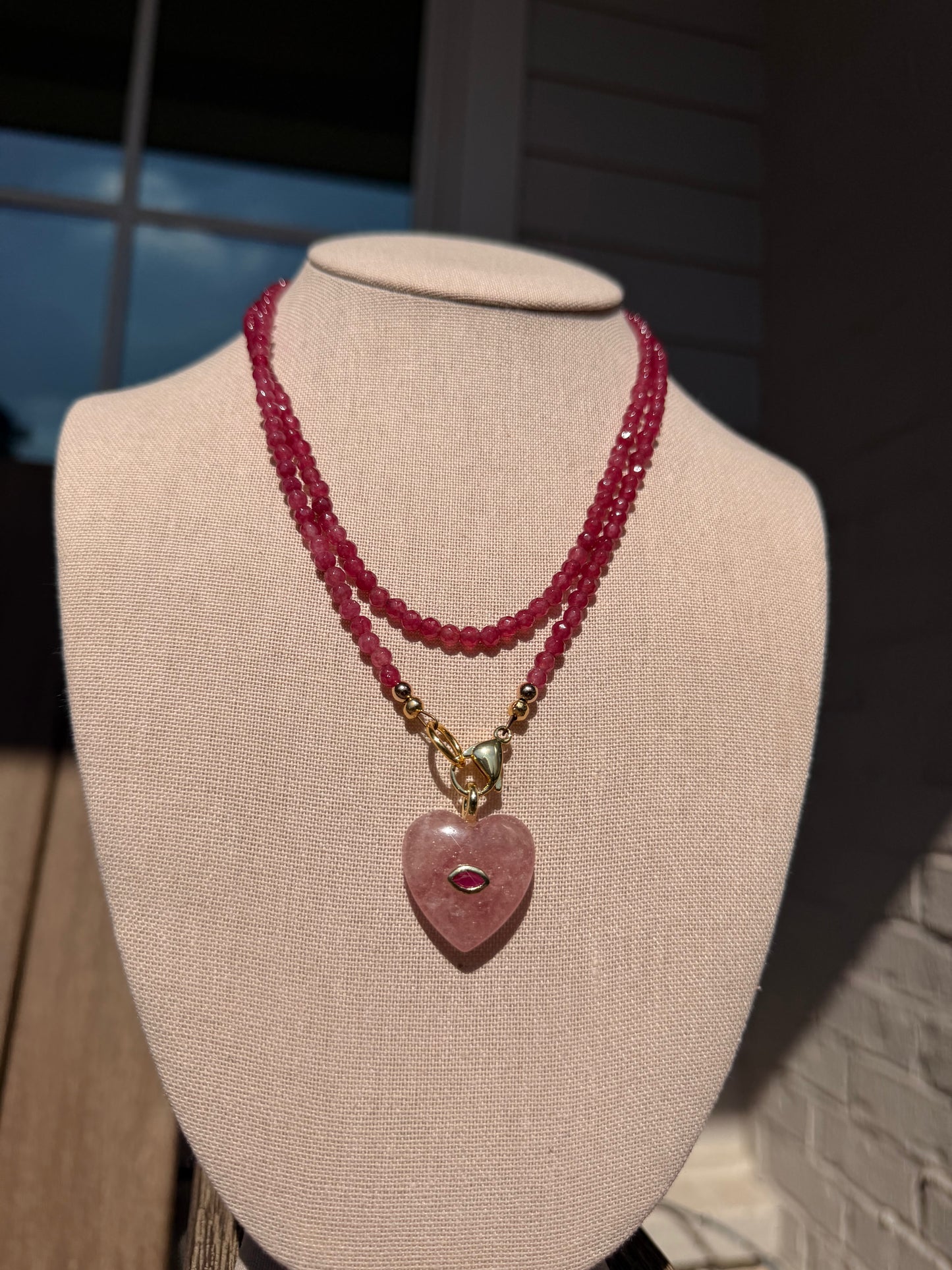 Double Wrap: deep Raspberry with heart pendant