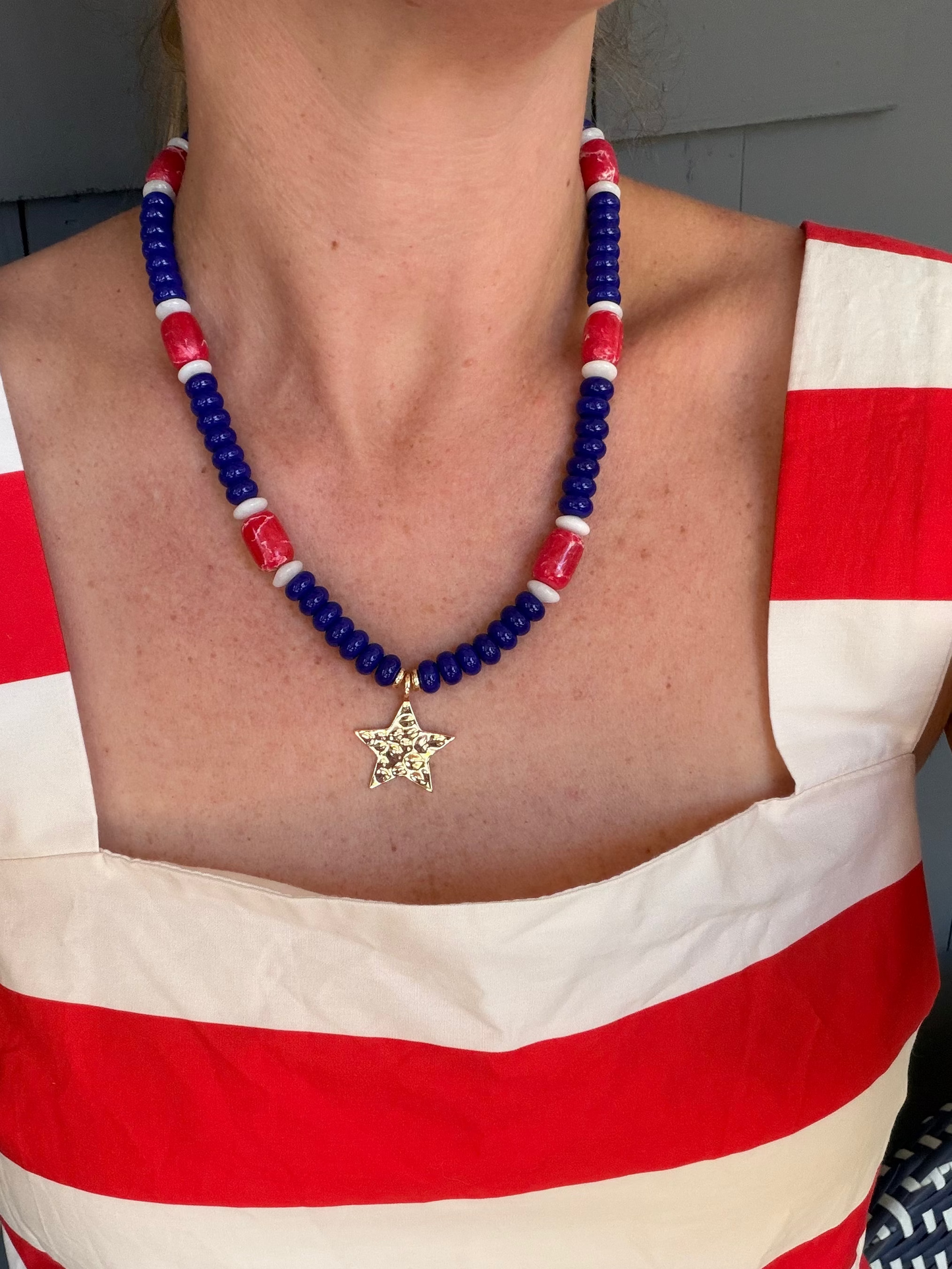 American: red, white, and blue with a gold star