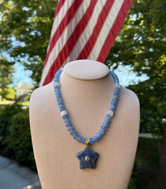 American: blue and white beads with a blue start pendant