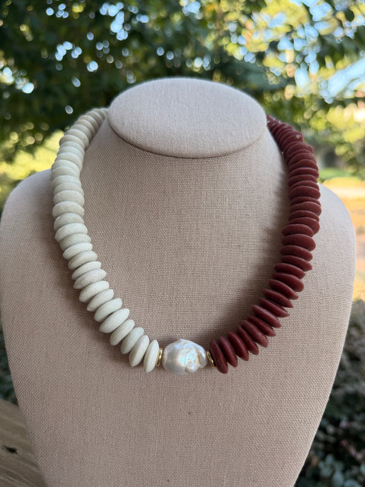 Game Day🏈: Two tone dark red and white recycled glass