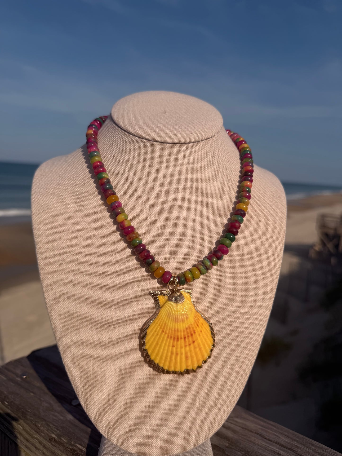 Beachy: peach or yellow shell pendant