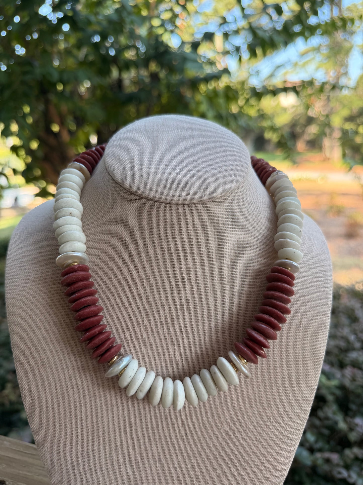 Game Day🏈: white and dark red with coin pearls