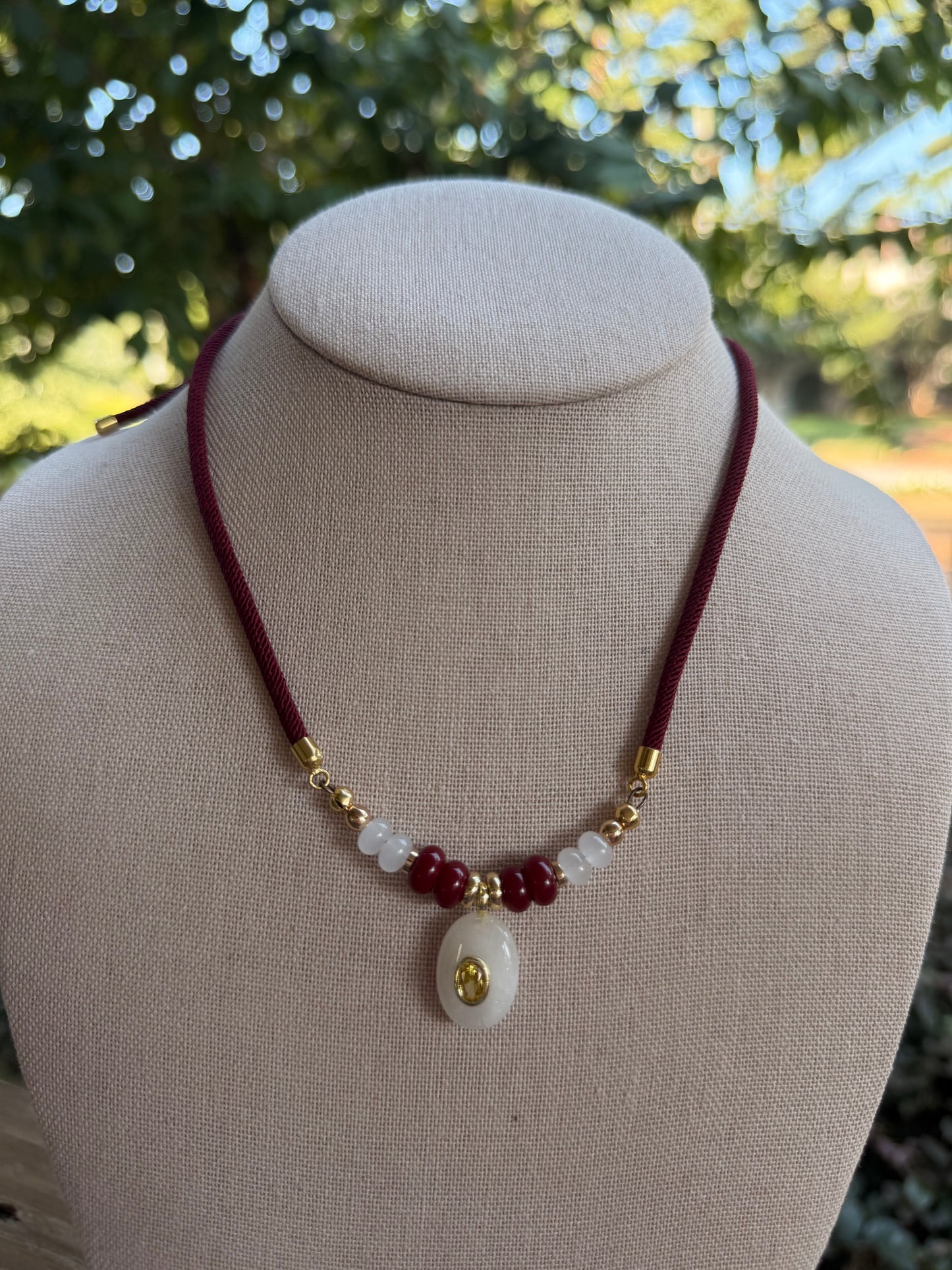 Game Day🏈: adjustable dark red cord with white pendant