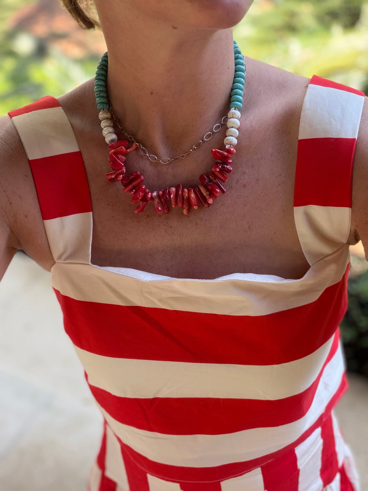 Beachy: Red coral with turquoise and cream