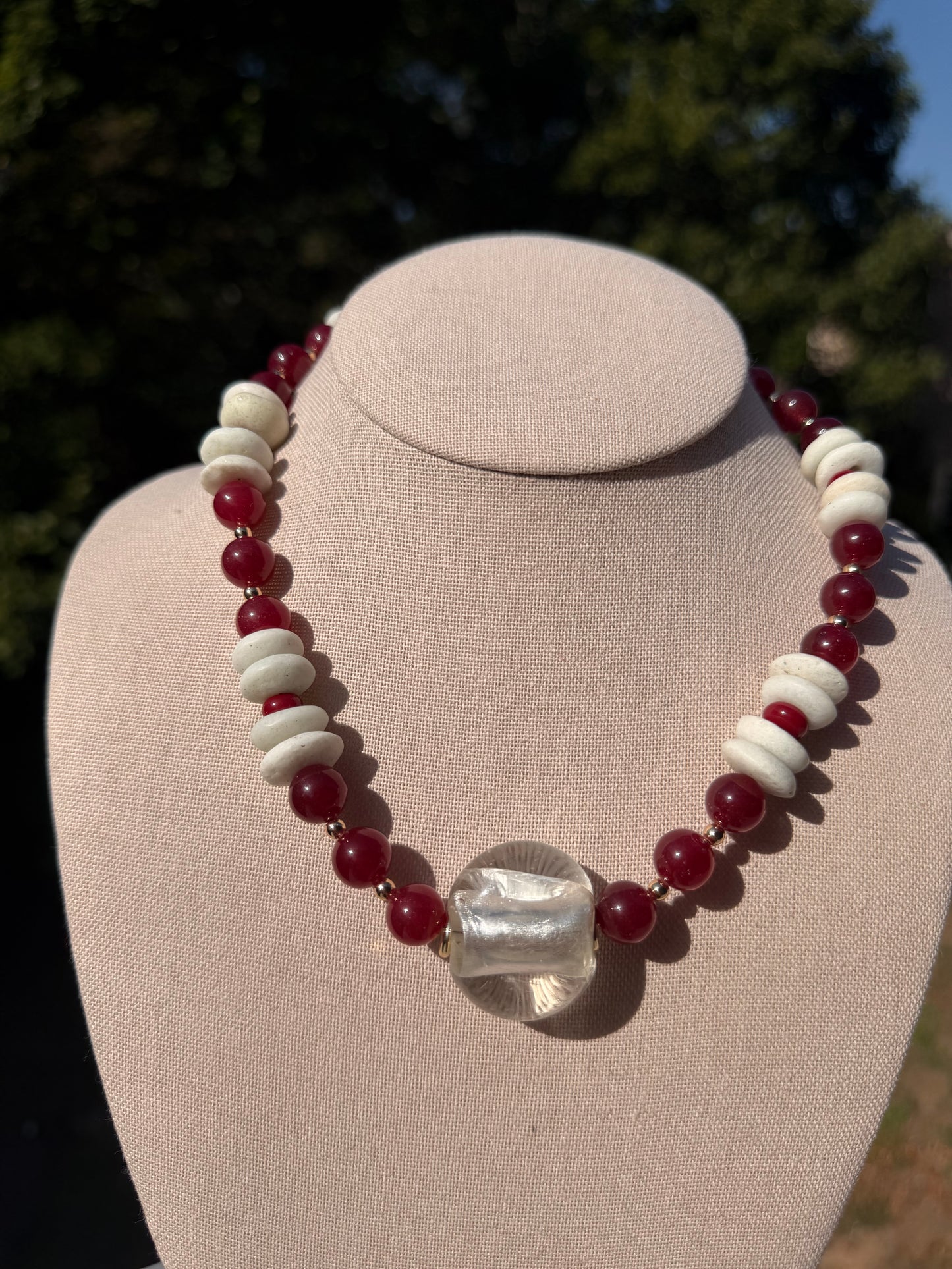 Game Day🏈: dark red and white statement necklace