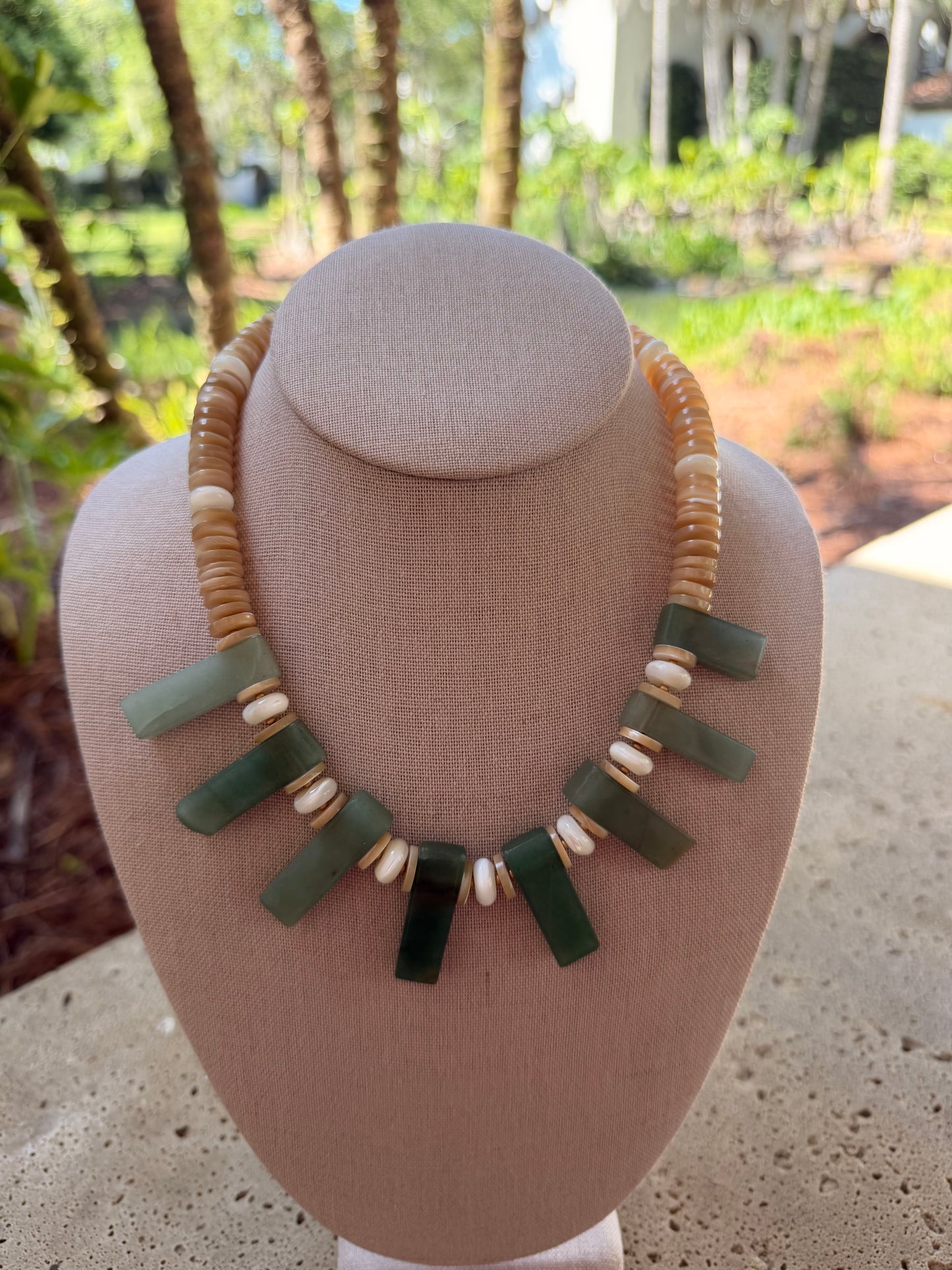 Quarry: green aventurine with mother of pearl beads