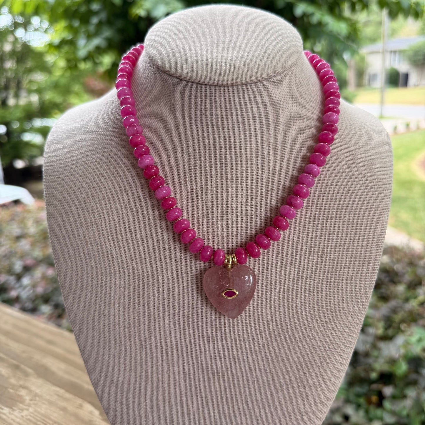 Flock: pink rondelle with a pink heart pendant
