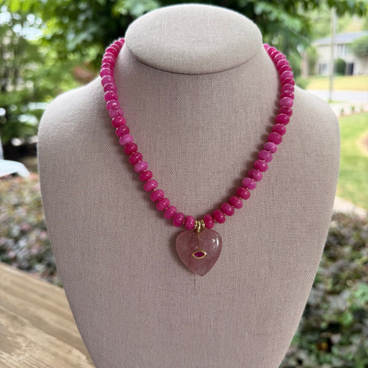 Flock: pink rondelle with a pink heart pendant