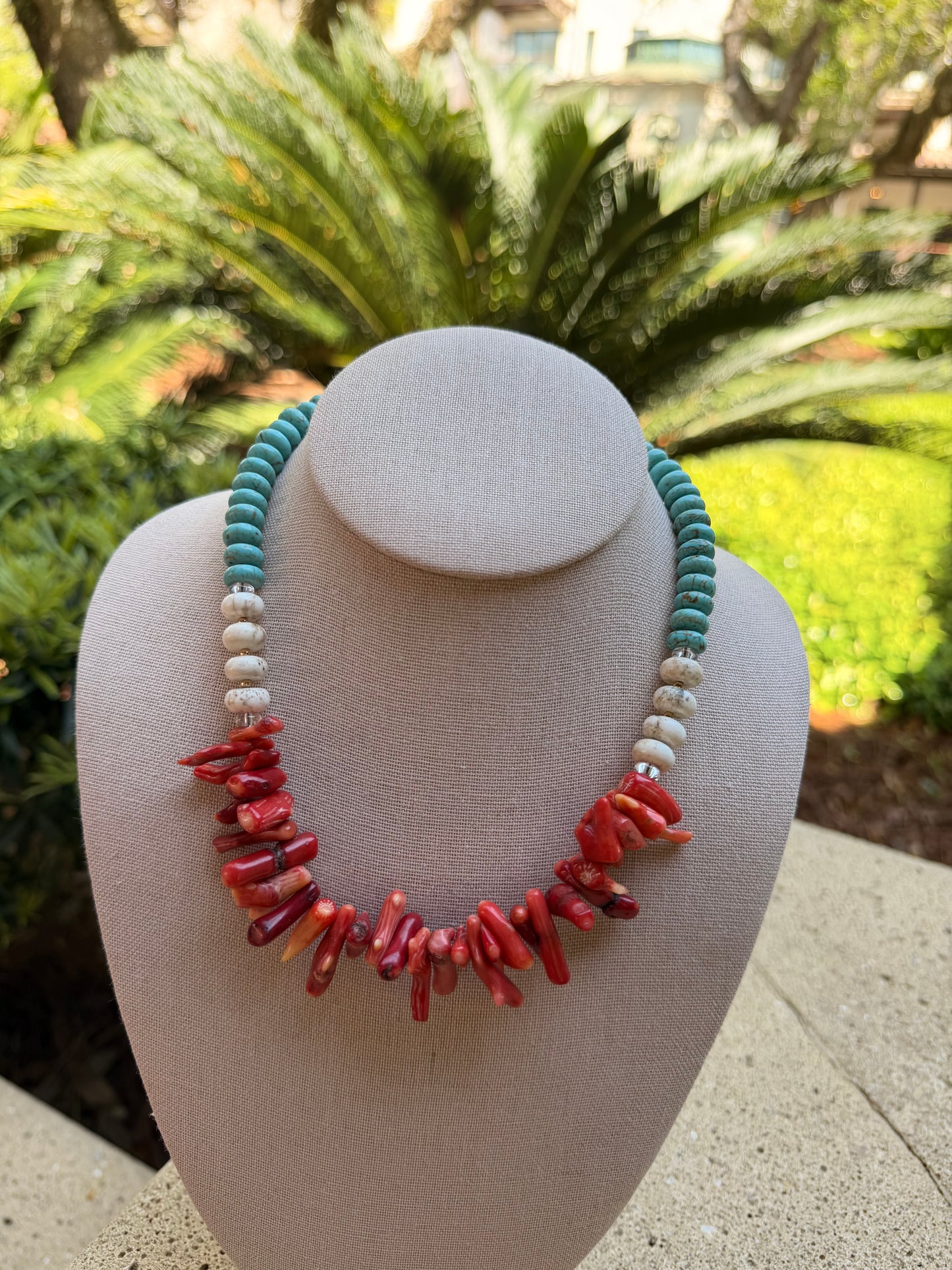 Beachy: Red coral with turquoise and cream