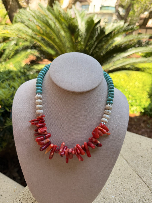 Beachy: Red coral with turquoise and cream