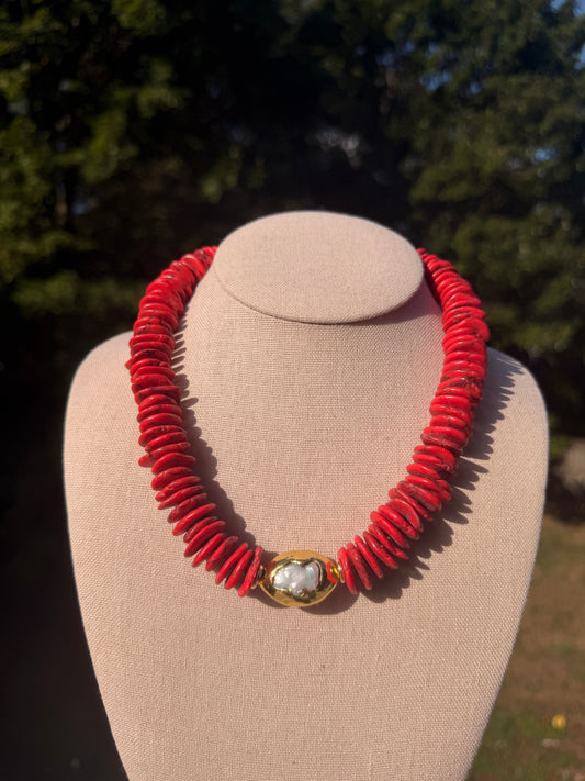 Game Day🏈: chunky red with gold and white center stone