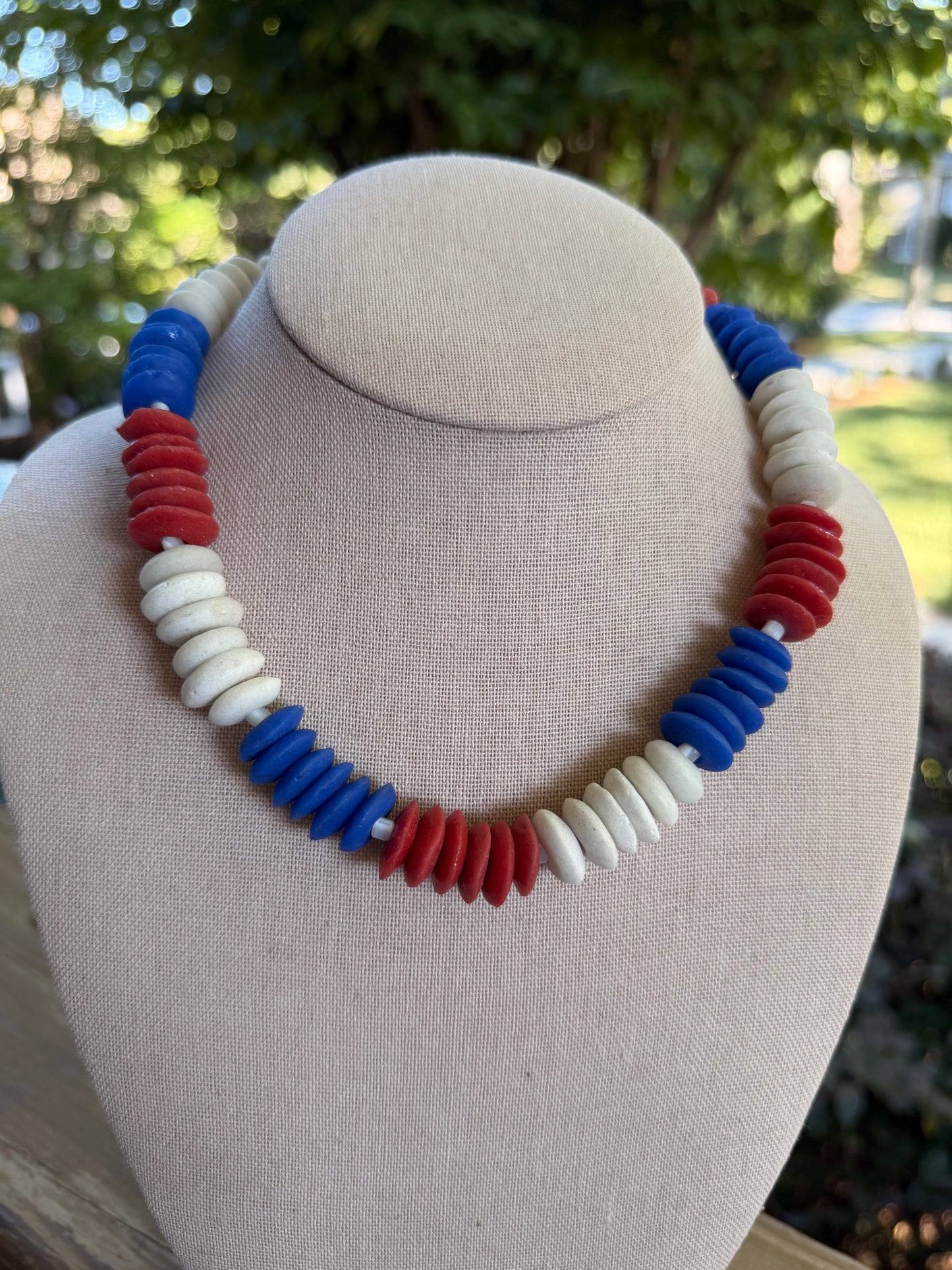 American: red, white and blue recycled glass beads