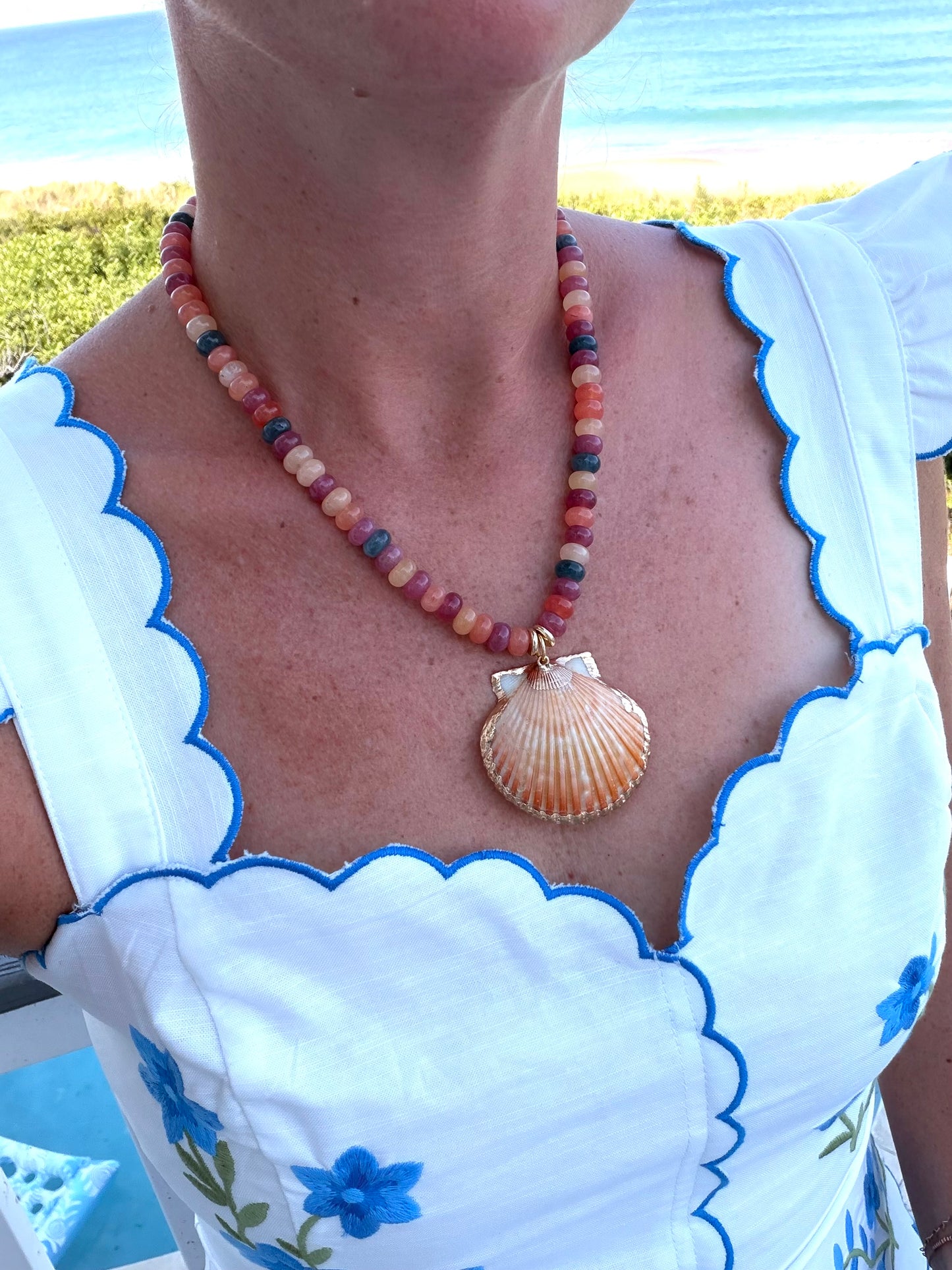 Beachy: peach or yellow shell pendant