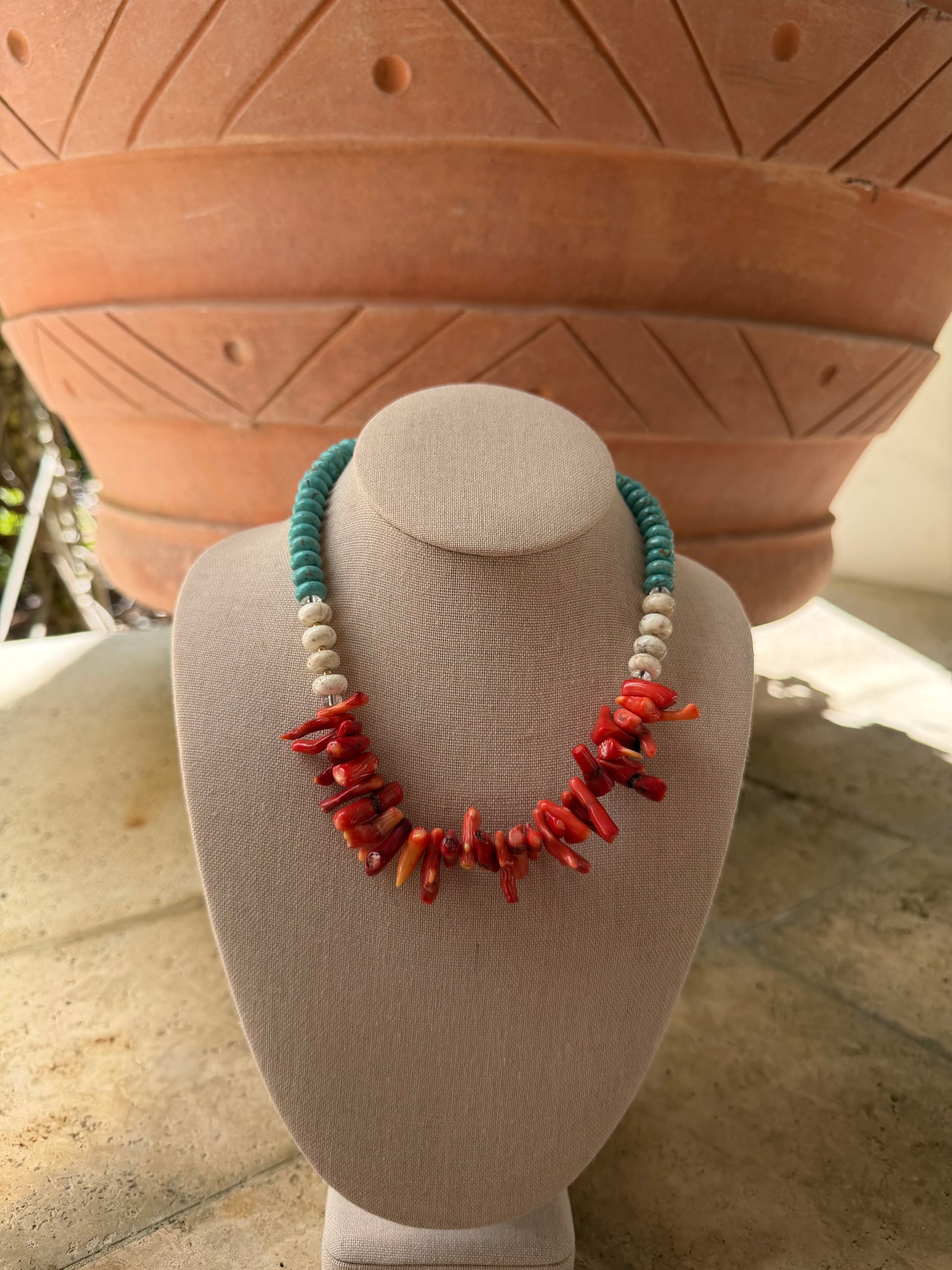 Beachy: Red coral with turquoise and cream