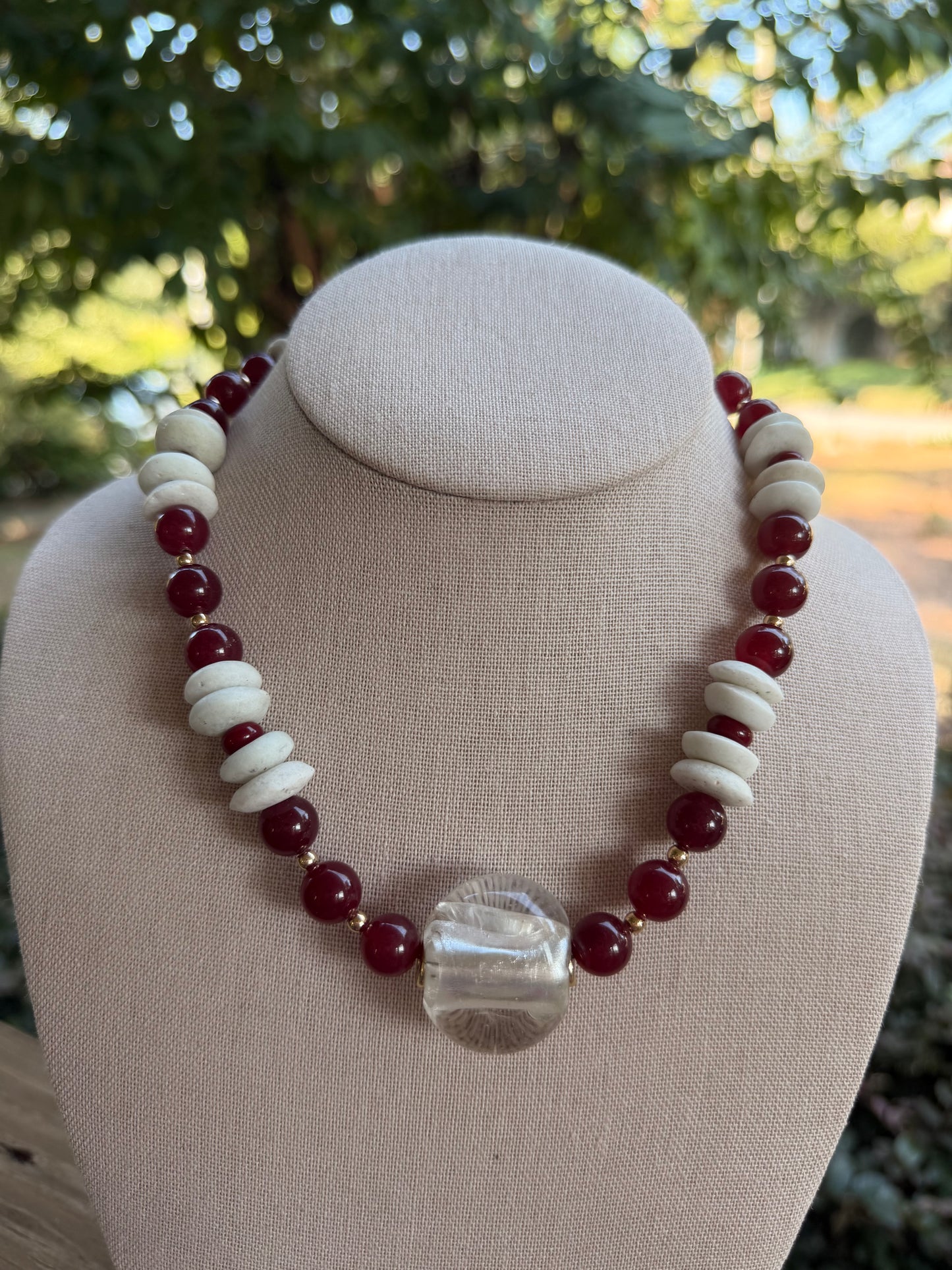 Game Day🏈: dark red and white statement necklace