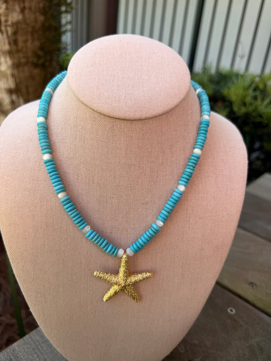 Beachy: turquoise beads with starfish pendant