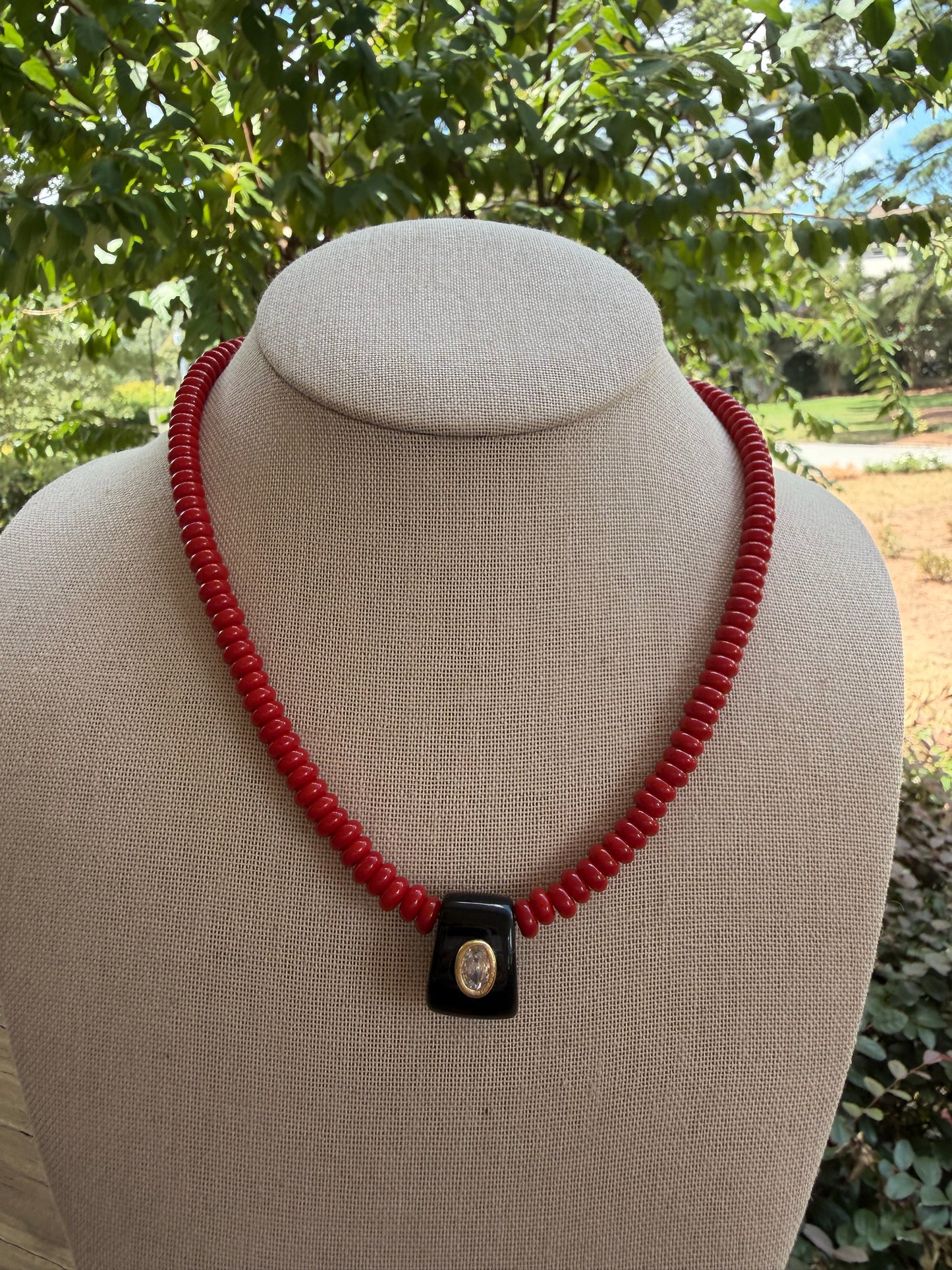 Game Day🏈: red beads with black pendant