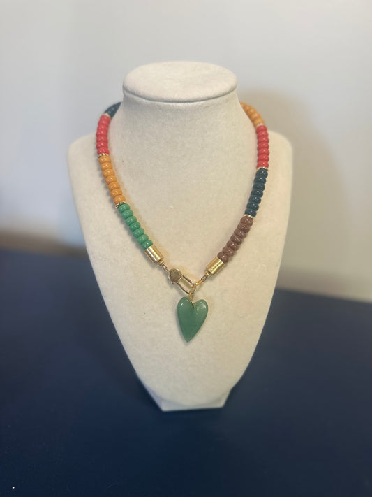 Flock: Fall multi colored with Green heart pendant