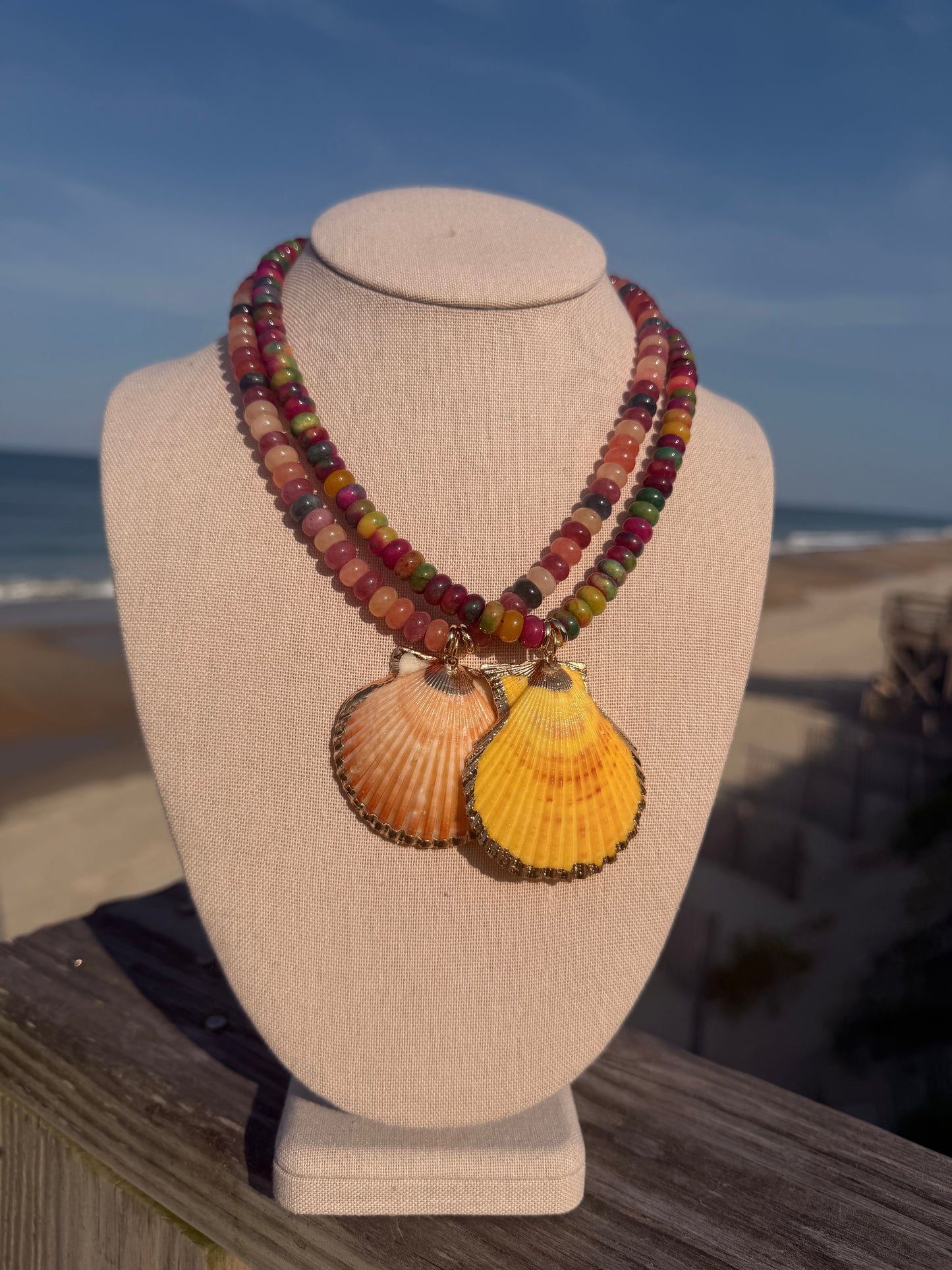 Beachy: peach or yellow shell pendant