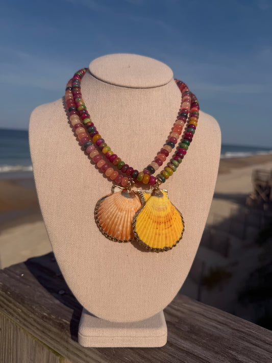 Beachy: peach or yellow shell pendant