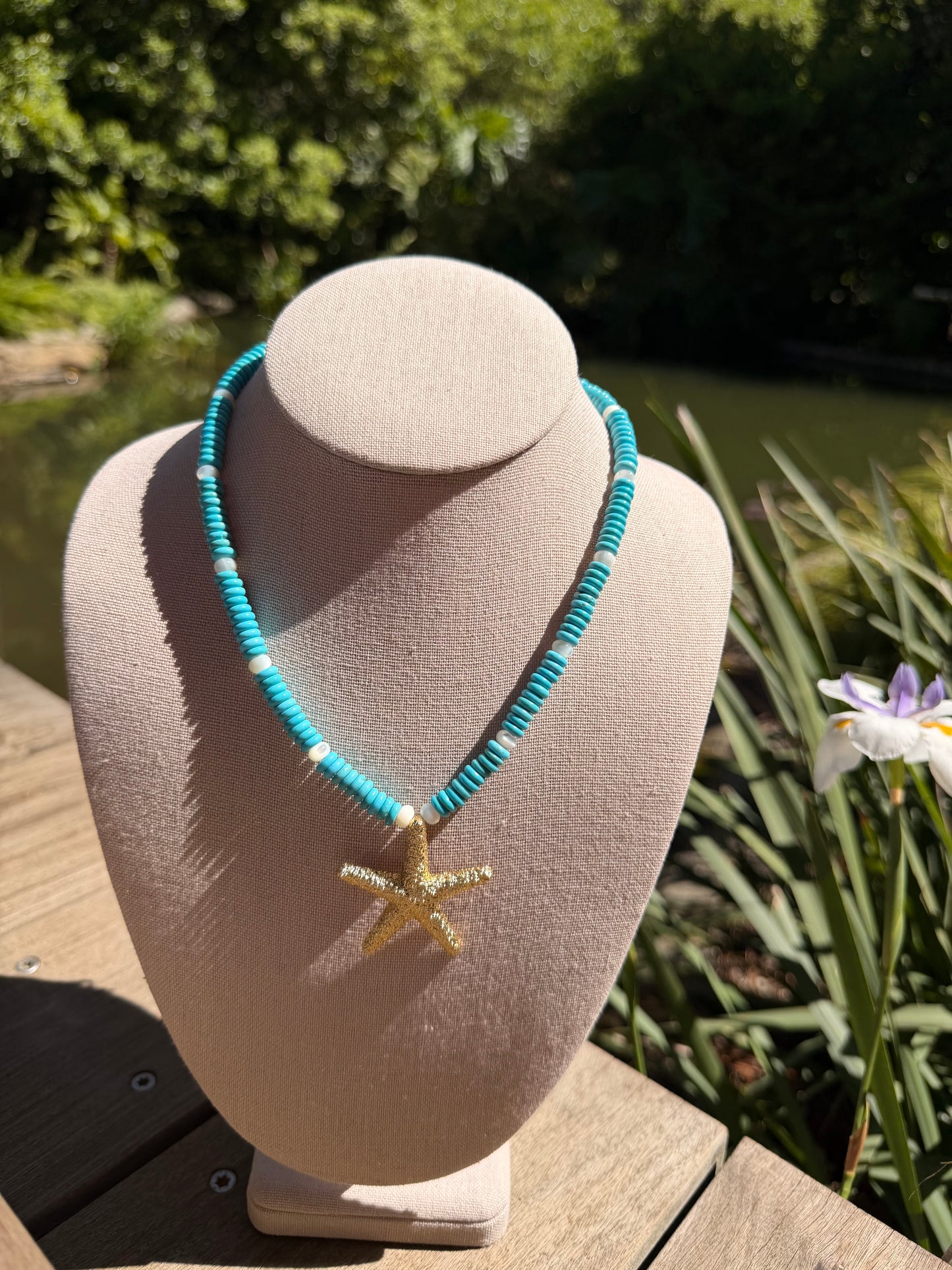 Beachy: turquoise beads with starfish pendant