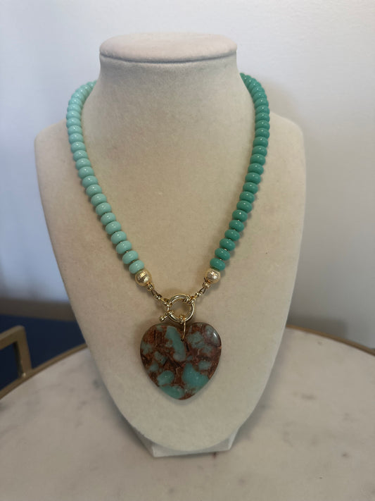 Flock: two toned green with heart pendant