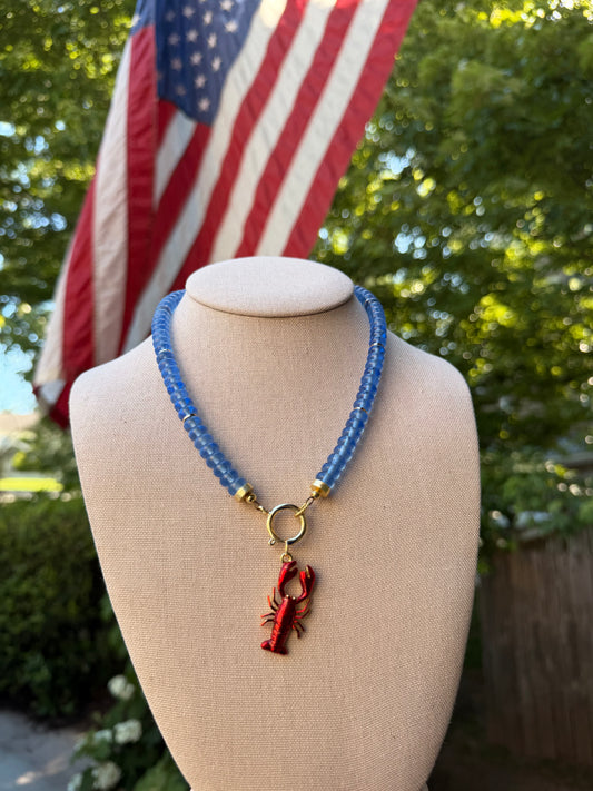 American: blue rondelle beads with a removable lobster charm