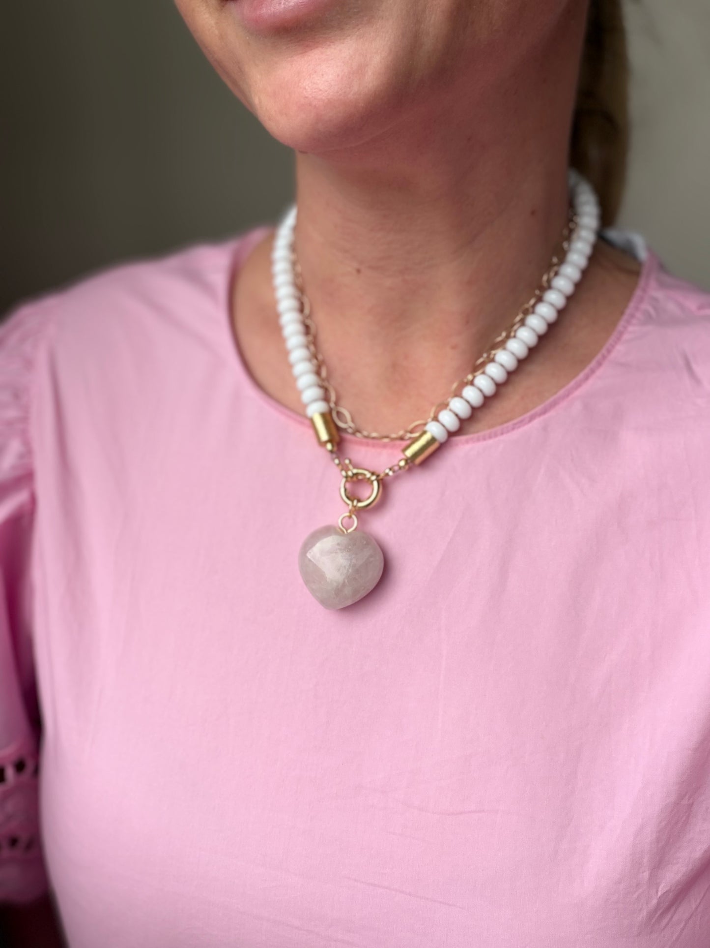 Flock: white with pink heart pendant