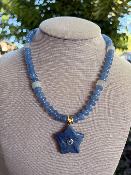 American: blue and white beads with a blue start pendant