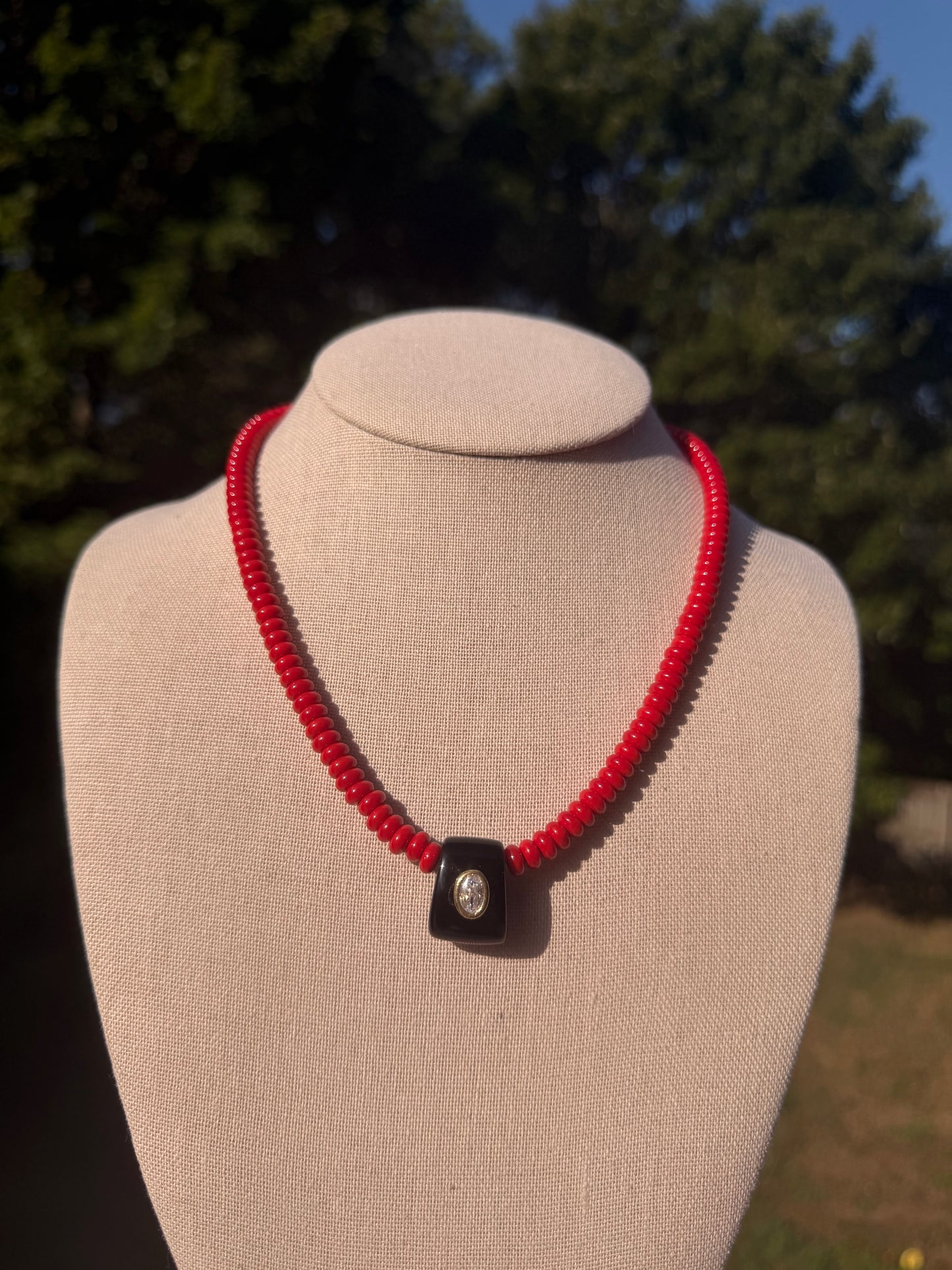 Game Day🏈: red beads with black pendant