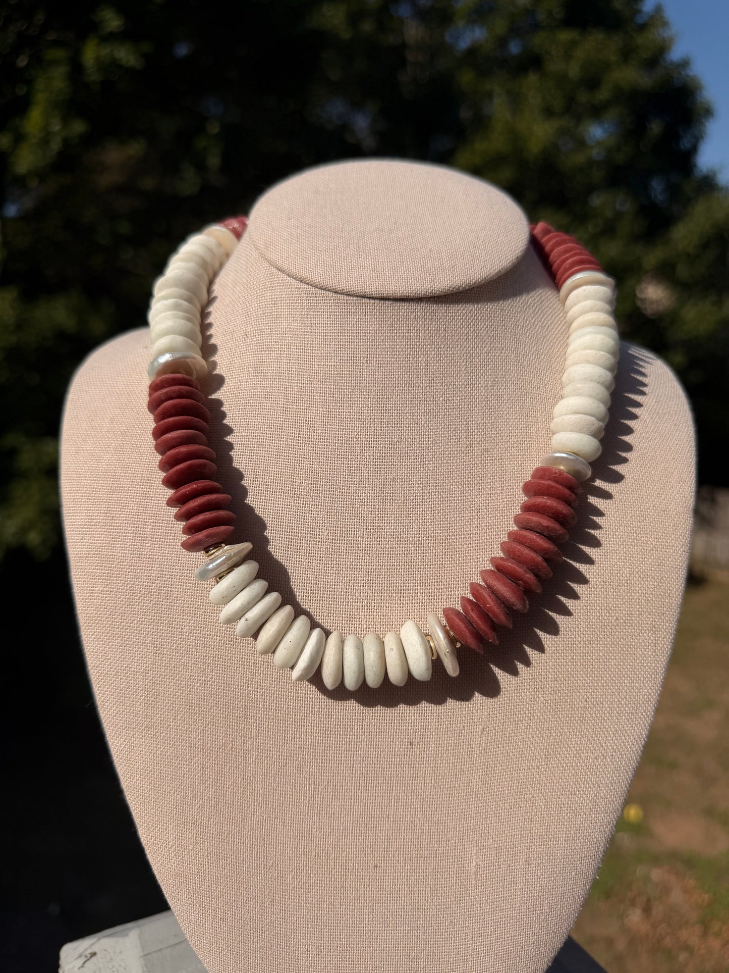 Game Day🏈: white and dark red with coin pearls