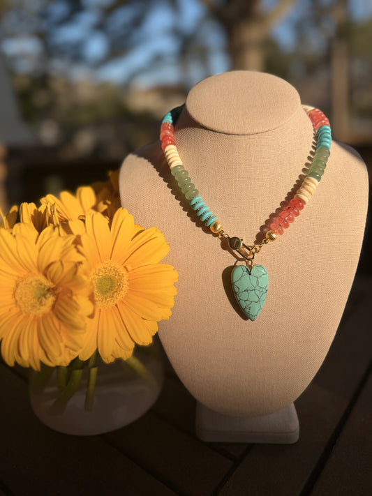 Flock: spring colors with turquoise heart pendant