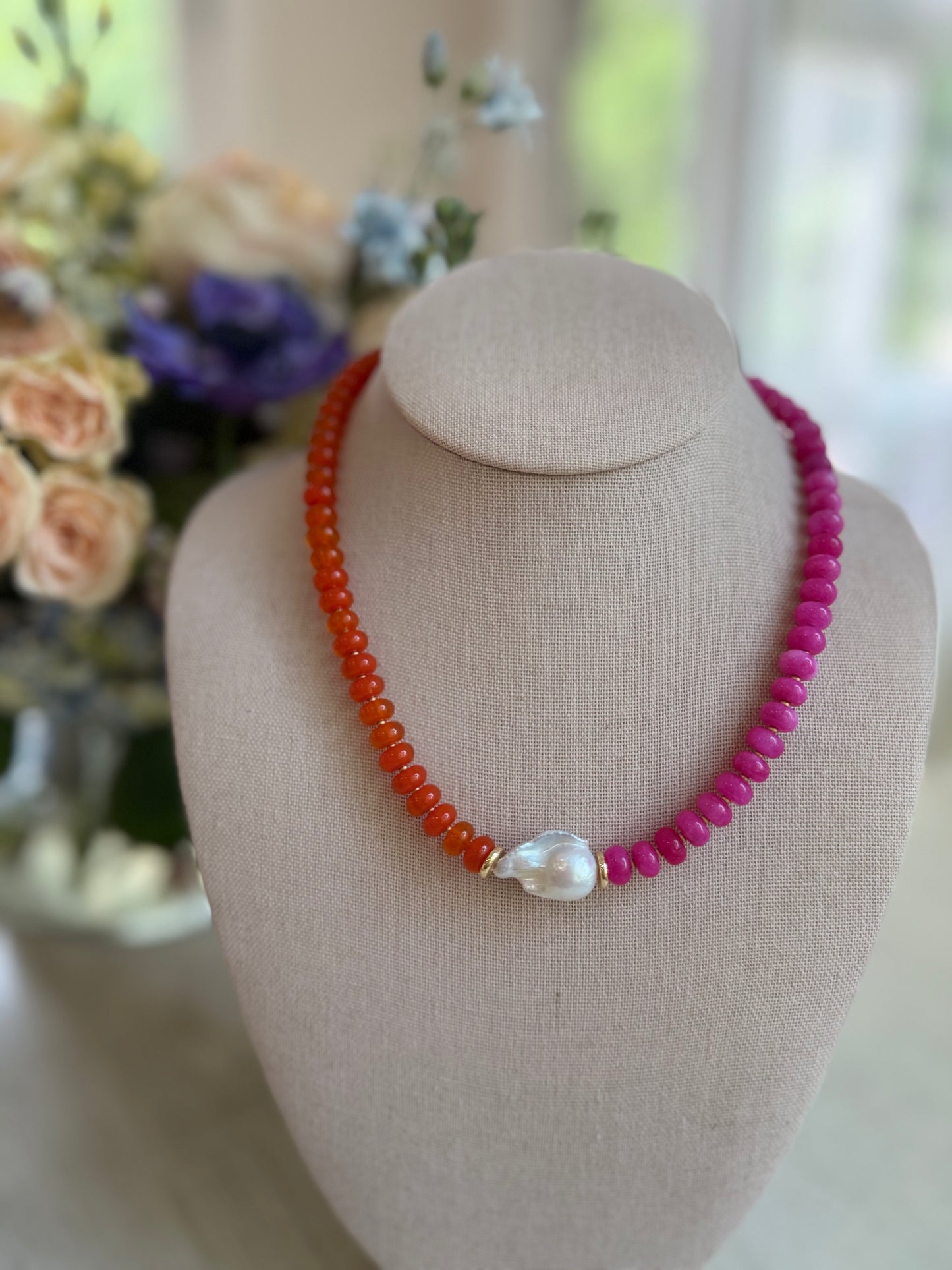 Flock: Orange and pink with a baroque pearl