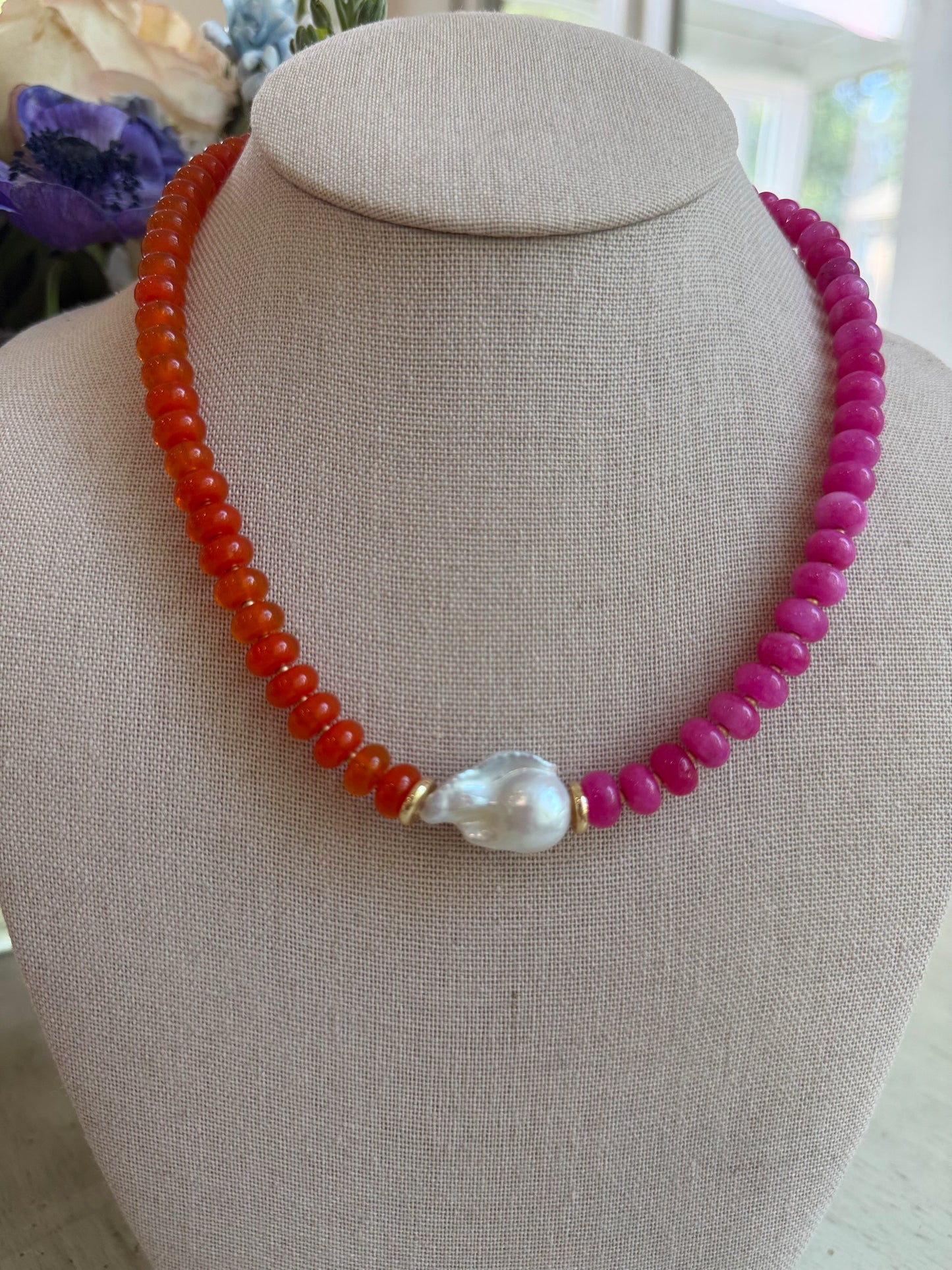 Flock: Orange and pink with a baroque pearl
