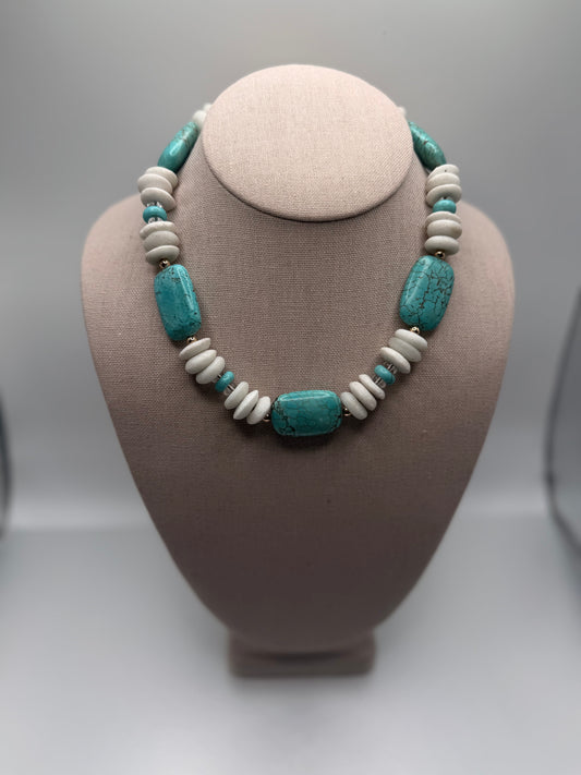 Turquoise and African glass necklace
