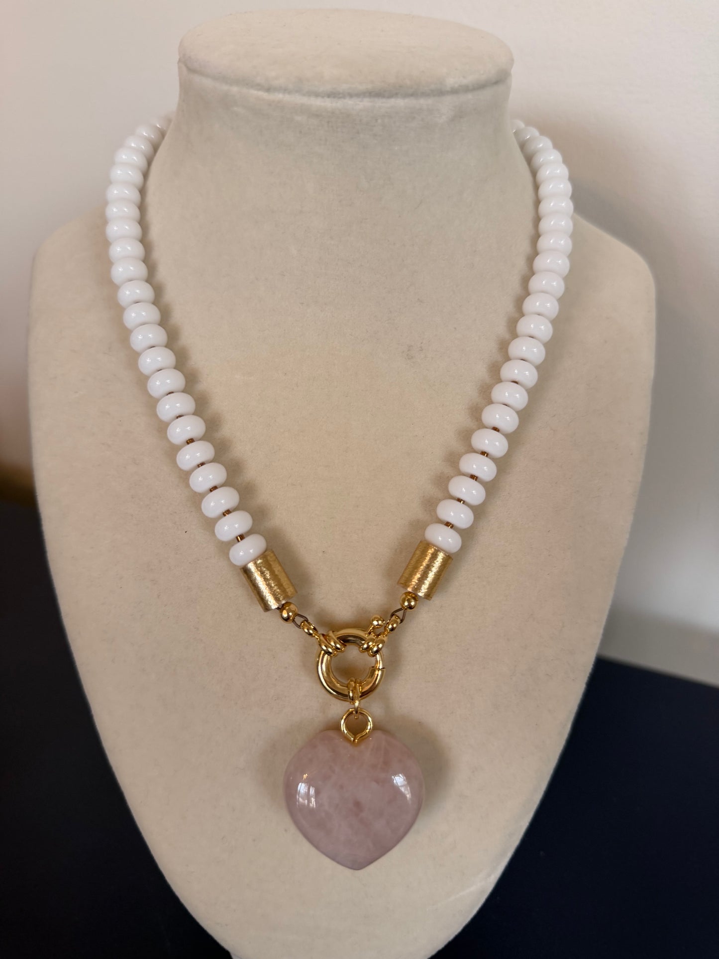 Flock: white with pink heart pendant
