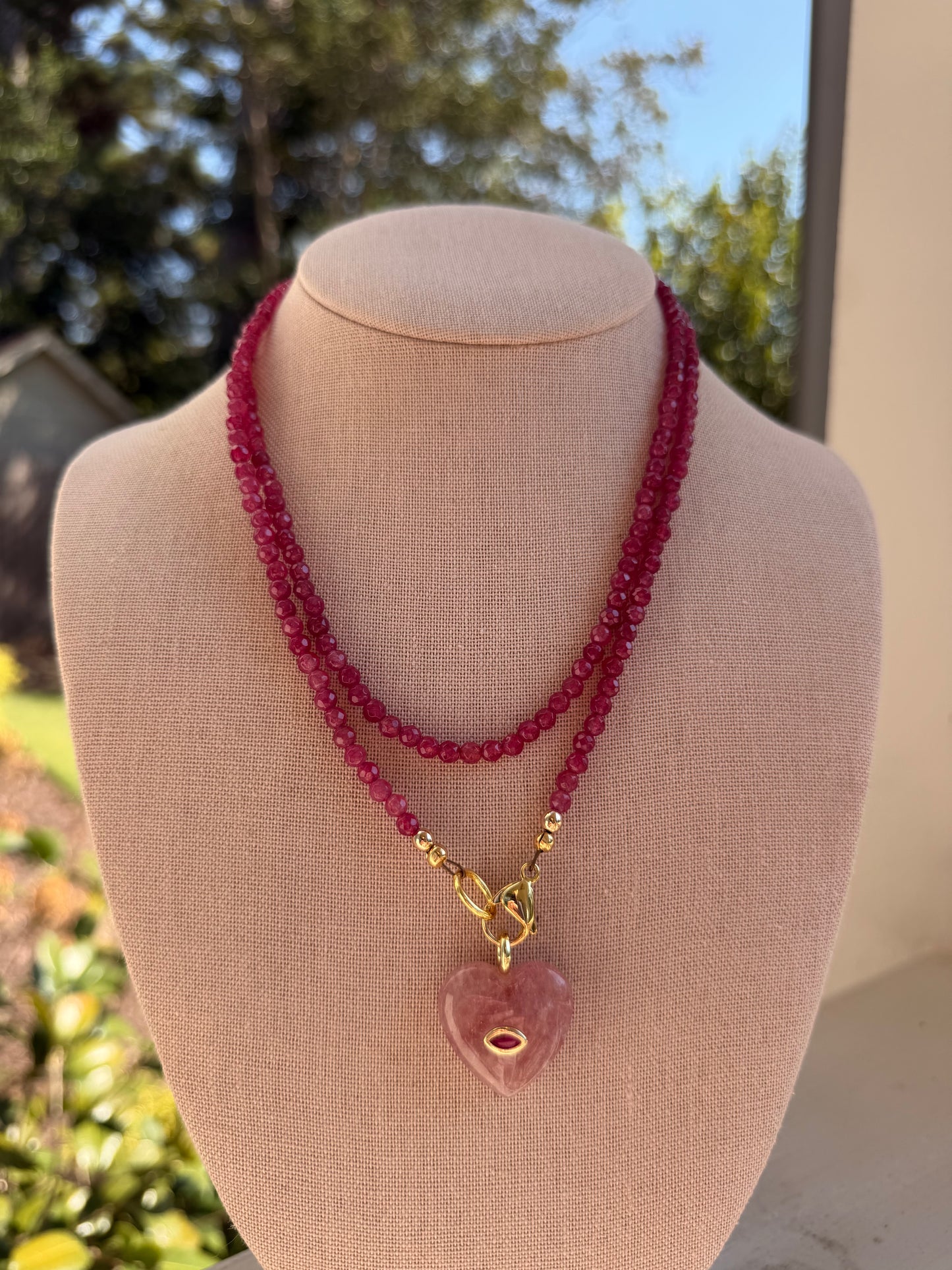 Double Wrap: deep Raspberry with heart pendant