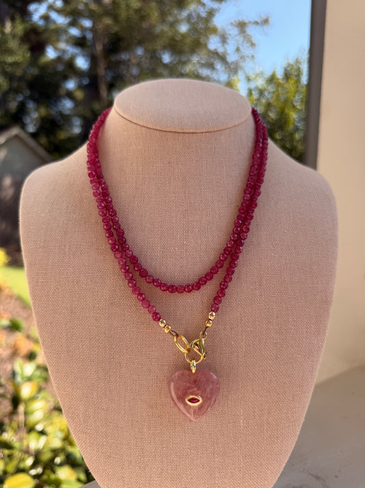 Double Wrap: deep Raspberry with heart pendant