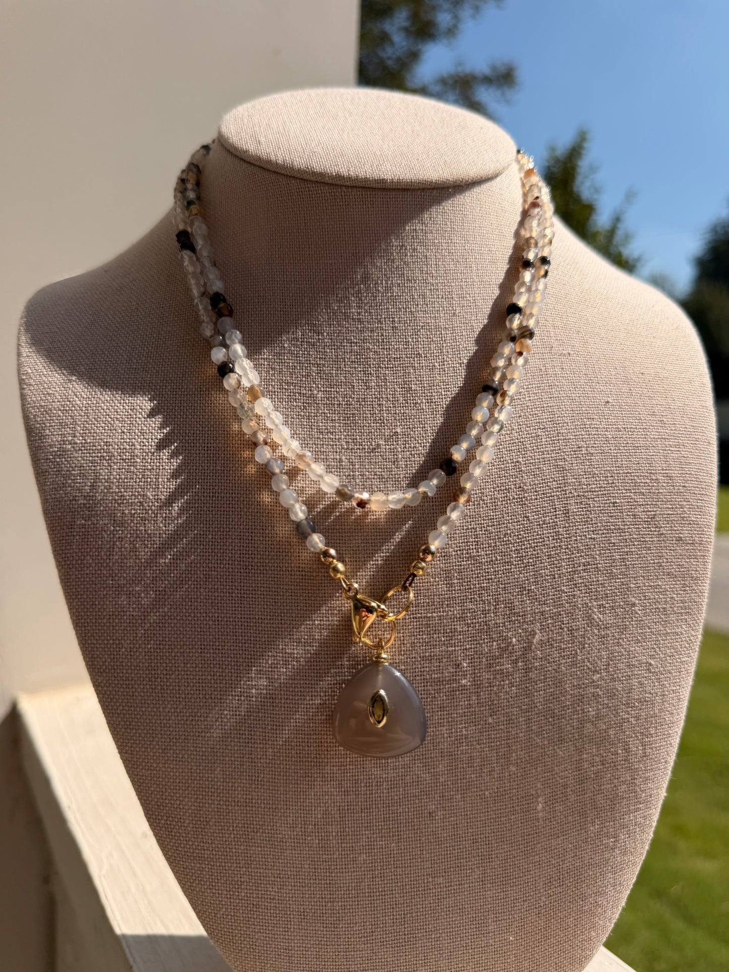 Double wrap: clear and grey jade