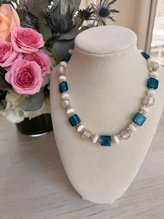 Wild nest: dark teal with frosted white beads