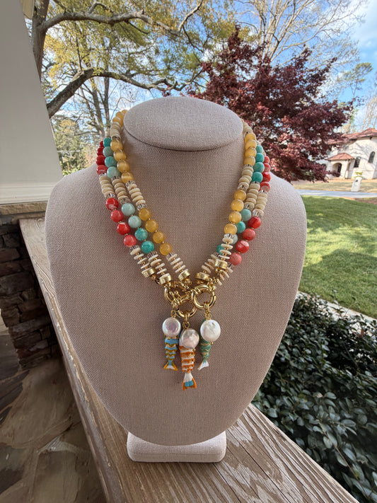 Beachy: fish and pearl charms