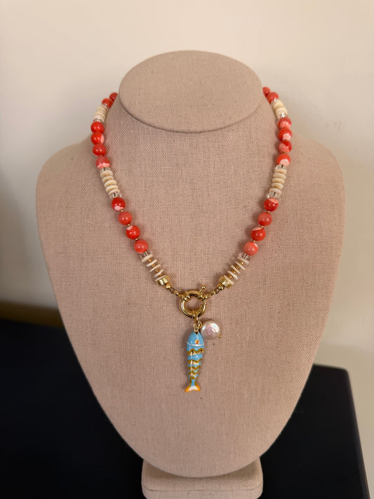 Beachy: fish and pearl charms