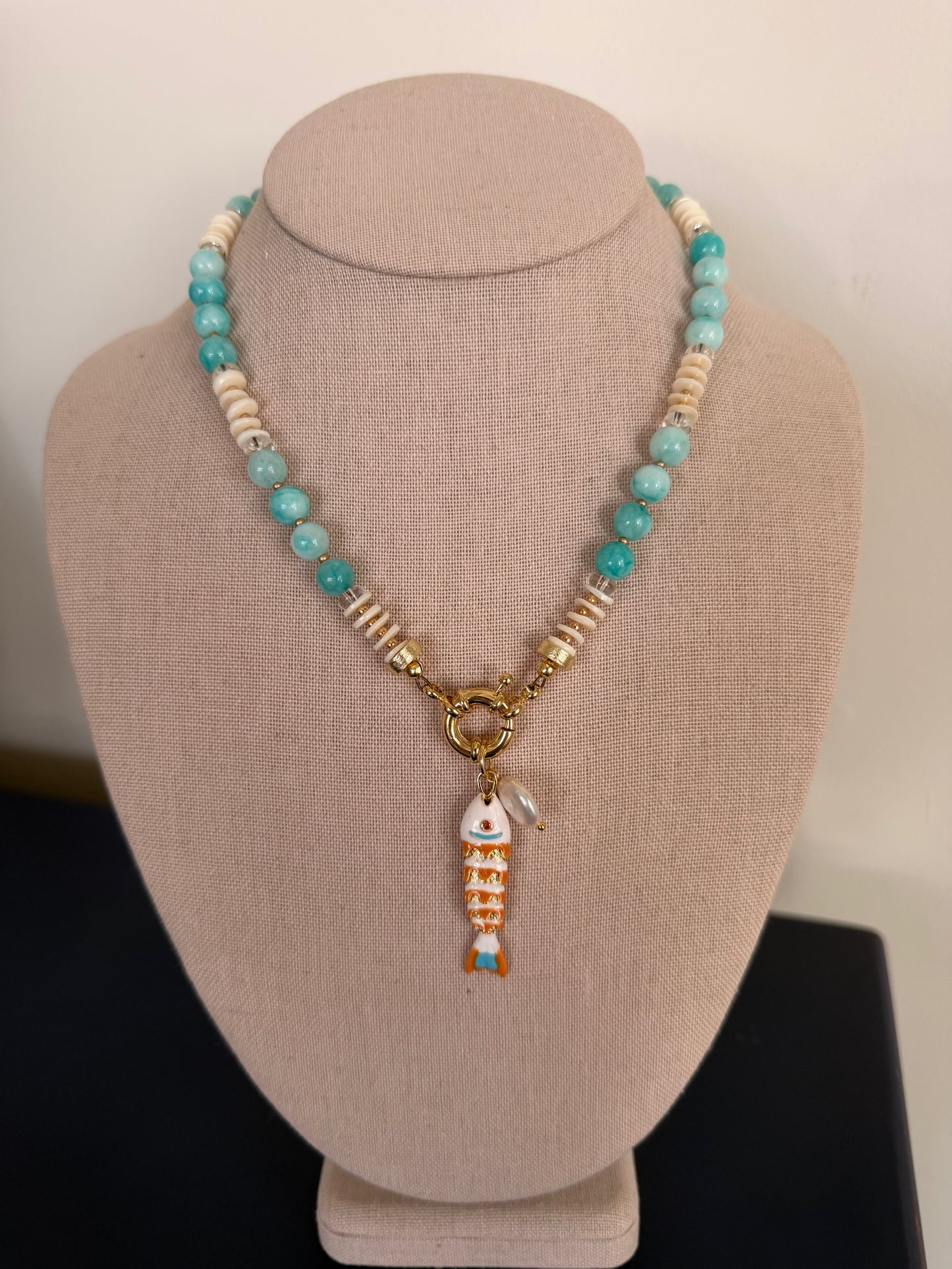 Beachy: fish and pearl charms