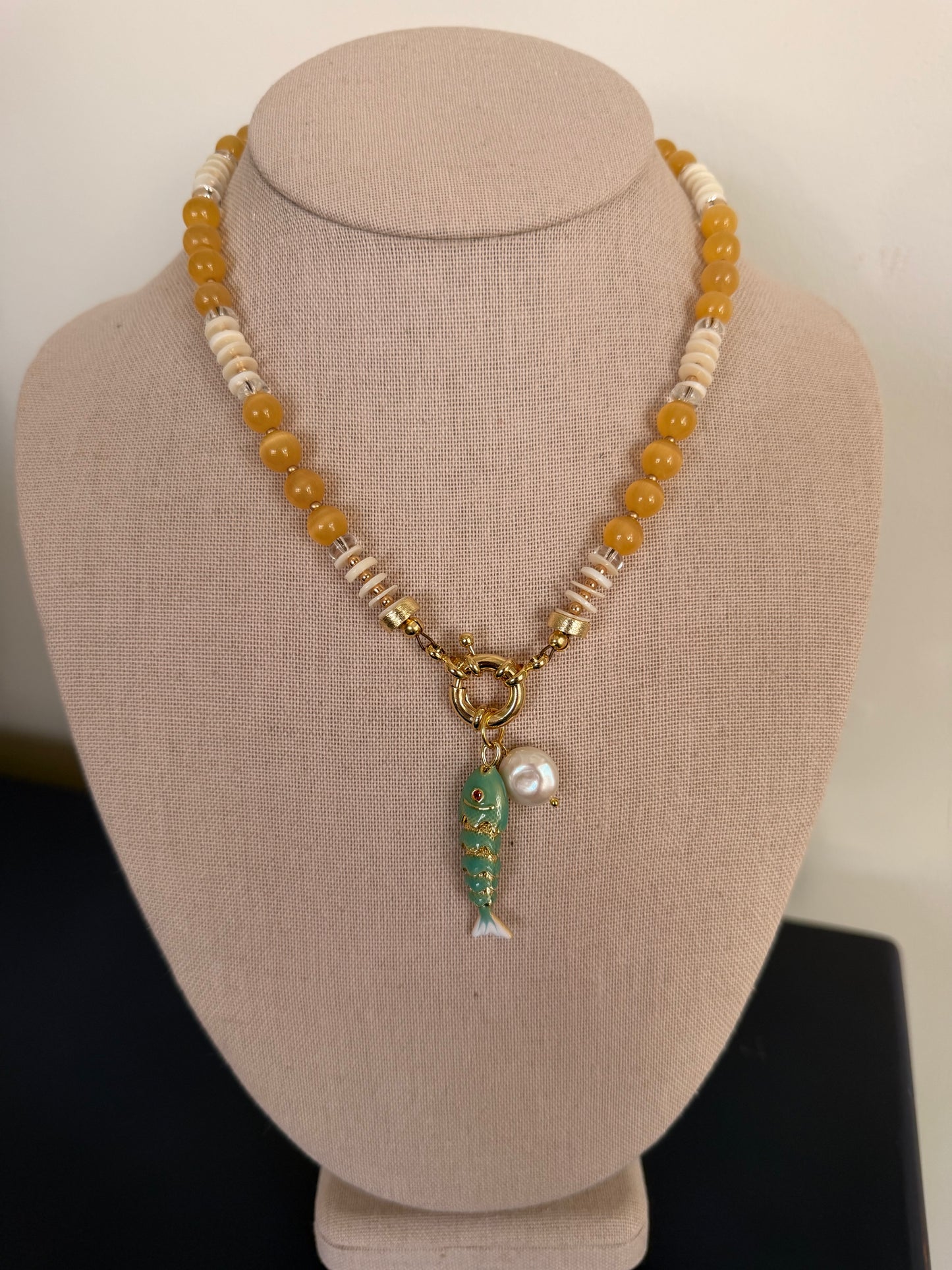 Beachy: fish and pearl charms