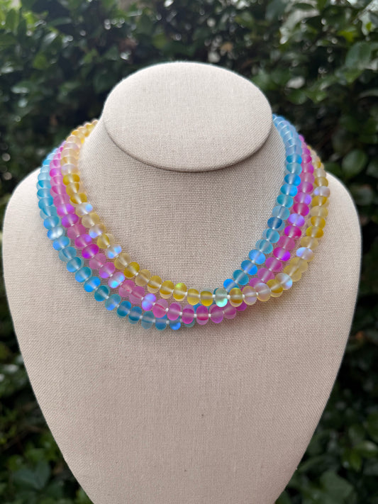 Flock: translucent pink, blue, and yellow